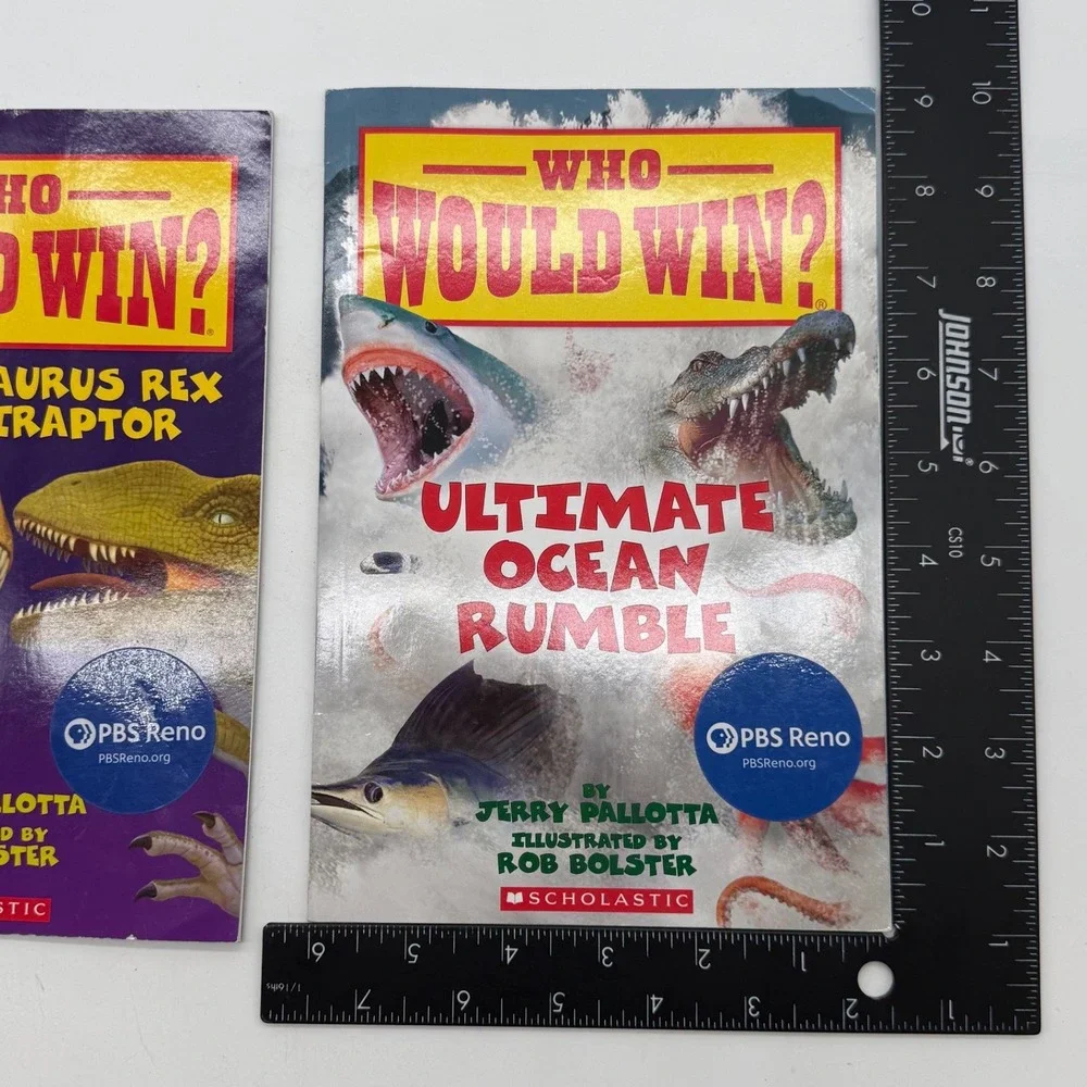 Scholastic Who Would Win‎ Dinosaur Ocean Kids Books Lot of 2 PBS 8-11 yrs